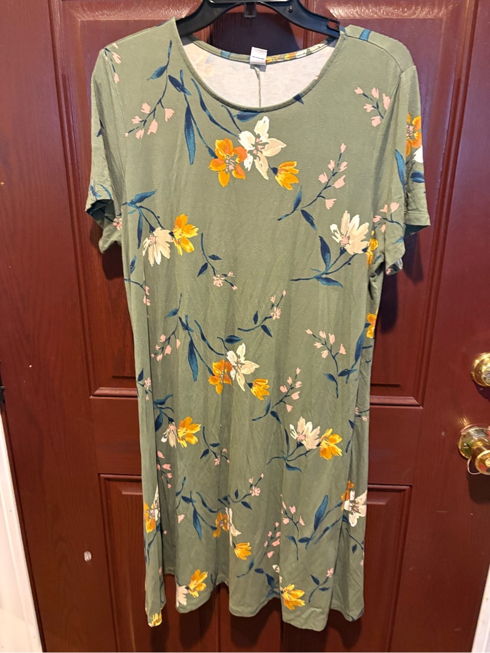 Old Navy Olive Green Floral Midi Dress with Yellow Accents